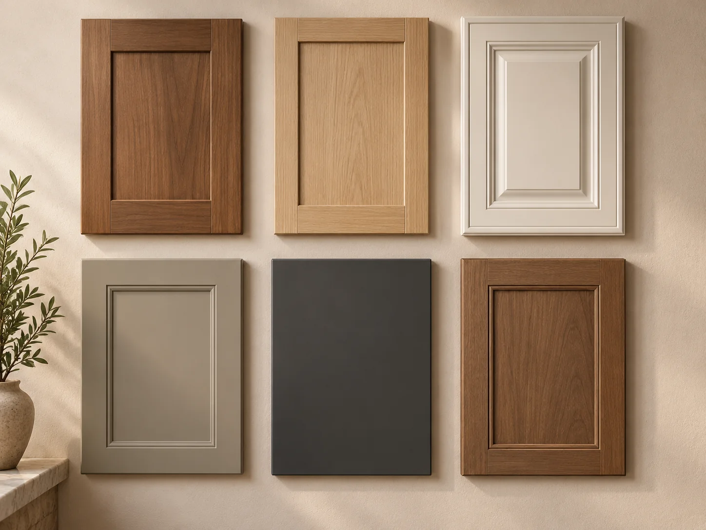 Cabinet door style options including shaker, raised panel, flat panel, inset, traditional, and modern cabinet doors