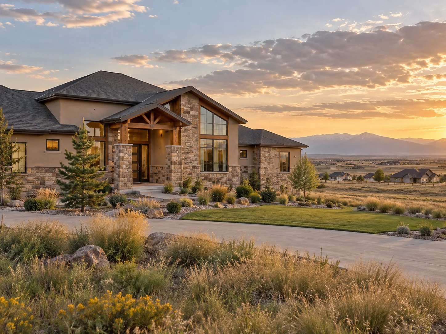 Falcon Colorado home surrounded by open plains with distant Front Range views